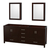 Sheffield 80 Inch Double Bathroom Vanity in Espresso, No Countertop, No Sinks, and Medicine Cabinets