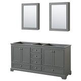 Deborah 72 Inch Double Bathroom Vanity in Dark Gray, No Countertop, No Sinks, and Medicine Cabinets