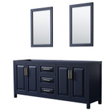 Daria 80 Inch Double Bathroom Vanity in Dark Blue, No Countertop, No Sink, 24 Inch Mirrors