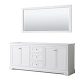Avery 80 Inch Double Bathroom Vanity in White, No Countertop, No Sinks, 70 Inch Mirror, Brushed Gold Trim