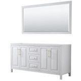 Daria 72 Inch Double Bathroom Vanity in White, No Countertop, No Sink, 70 Inch Mirror, Brushed Gold Trim