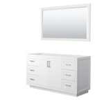 Miranda 60 Inch Single Bathroom Vanity in White, No Countertop, No Sink, Brushed Nickel Trim, 58 Inch Mirror