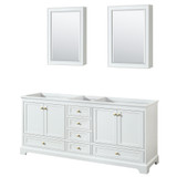 Deborah 80 Inch Double Bathroom Vanity in White, No Countertop, No Sinks, Brushed Gold Trim, Medicine Cabinets