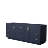 Miranda 84 Inch Double Bathroom Vanity in Dark Blue, No Countertop, No Sink, Brushed Gold Trim