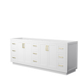 Miranda 84 Inch Double Bathroom Vanity in White, No Countertop, No Sink, Brushed Gold Trim