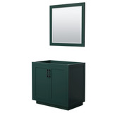 Miranda 36 Inch Single Bathroom Vanity in Green, No Countertop, No Sink, Matte Black Trim, 34 Inch Mirror