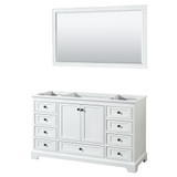 Deborah 60 Inch Single Bathroom Vanity in White, No Countertop, No Sink, Matte Black Trim, 58 Inch Mirror