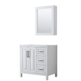 Daria 36 Inch Single Bathroom Vanity in White, No Countertop, No Sink, Matte Black Trim, Medicine Cabinet