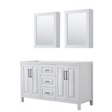 Daria 60 Inch Double Bathroom Vanity in White, No Countertop, No Sink, Matte Black Trim, Medicine Cabinets