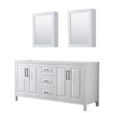 Daria 72 Inch Double Bathroom Vanity in White, No Countertop, No Sink, Matte Black Trim, Medicine Cabinets