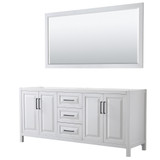 Daria 80 Inch Double Bathroom Vanity in White, No Countertop, No Sink, Matte Black Trim, 70 Inch Mirror