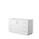 Strada 60 Inch Single Bathroom Vanity in White, No Countertop, No Sink, Satin Bronze Trim