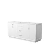 Strada 72 Inch Double Bathroom Vanity in White, No Countertop, No Sink, Brushed Nickel Trim