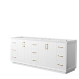 Strada 84 Inch Double Bathroom Vanity in White, No Countertop, No Sink, Satin Bronze Trim