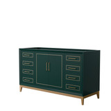 Marlena 60 Inch Single Bathroom Vanity in Green, No Countertop, No Sink, Satin Bronze Trim