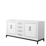 Marlena 72 Inch Double Bathroom Vanity in White, No Countertop, No Sink, Matte Black Trim