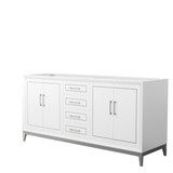 Marlena 72 Inch Double Bathroom Vanity in White, No Countertop, No Sink, Brushed Nickel Trim