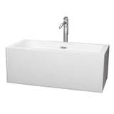 Melody 60 Inch Freestanding Bathtub in White with Floor Mounted Faucet, Drain and Overflow Trim in Polished Chrome