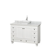 Acclaim 48 Inch Single Bathroom Vanity in White, White Carrara Marble Countertop, Pyra White Sink, and No Mirror