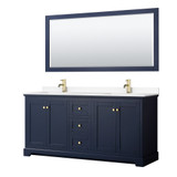 Avery 72 Inch Double Bathroom Vanity in Dark Blue, White Cultured Marble Countertop, Undermount Square Sinks, 70 Inch Mirror
