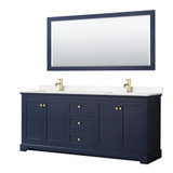 Avery 80 Inch Double Bathroom Vanity in Dark Blue, Carrara Cultured Marble Countertop, Undermount Square Sinks, 70 Inch Mirror