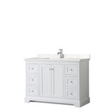Avery 48 Inch Single Bathroom Vanity in White, Carrara Cultured Marble Countertop, Undermount Square Sink, No Mirror