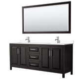 Daria 80 Inch Double Bathroom Vanity in Dark Espresso, White Cultured Marble Countertop, Undermount Square Sinks, 70 Inch Mirror