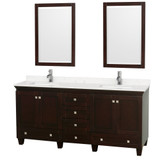 Acclaim 72 Inch Double Bathroom Vanity in Espresso, Carrara Cultured Marble Countertop, Undermount Square Sinks, 24 Inch Mirrors