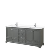 Deborah 80 Inch Double Bathroom Vanity in Dark Gray, White Cultured Marble Countertop, Undermount Square Sinks, No Mirrors