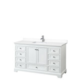 Deborah 60 Inch Single Bathroom Vanity in White, White Cultured Marble Countertop, Undermount Square Sink, No Mirror