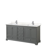 Deborah 72 Inch Double Bathroom Vanity in Dark Gray, Carrara Cultured Marble Countertop, Undermount Square Sinks, No Mirrors