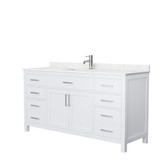 Beckett 66 Inch Single Bathroom Vanity in White, Carrara Cultured Marble Countertop, Undermount Square Sink, No Mirror