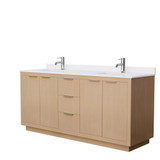 Maroni 72 Inch Double Bathroom Vanity in Light Straw, White Cultured Marble Countertop, Undermount Square Sinks