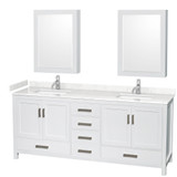 Sheffield 80 Inch Double Bathroom Vanity in White, Carrara Cultured Marble Countertop, Undermount Square Sinks, Medicine Cabinets