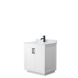 Miranda 30 Inch Single Bathroom Vanity in White, White Carrara Marble Countertop, Undermount Square Sink, Matte Black Trim