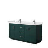 Miranda 66 Inch Double Bathroom Vanity in Green, Carrara Cultured Marble Countertop, Undermount Square Sinks, Brushed Nickel Trim