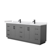 Miranda 84 Inch Double Bathroom Vanity in Dark Gray, White Cultured Marble Countertop, Undermount Square Sinks, Matte Black Trim