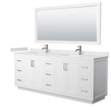 Miranda 84 Inch Double Bathroom Vanity in White, White Cultured Marble Countertop, Undermount Square Sinks, Brushed Nickel Trim, 70 Inch Mirror