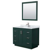 Miranda 42 Inch Single Bathroom Vanity in Green, White Carrara Marble Countertop, Undermount Square Sink, Brushed Nickel Trim, 34 Inch Mirror