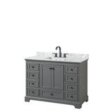 Deborah 48 Inch Single Bathroom Vanity in Dark Gray, White Carrara Marble Countertop, Undermount Square Sink, Matte Black Trim