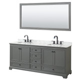 Deborah 80 Inch Double Bathroom Vanity in Dark Gray, White Carrara Marble Countertop, Undermount Square Sinks, Matte Black Trim, 70 Inch Mirror