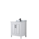 Daria 30 Inch Single Bathroom Vanity in White, White Carrara Marble Countertop, Undermount Square Sink, Matte Black Trim