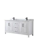 Daria 72 Inch Double Bathroom Vanity in White, White Carrara Marble Countertop, Undermount Square Sinks, Matte Black Trim