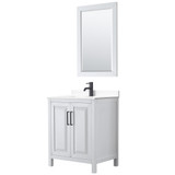 Daria 30 Inch Single Bathroom Vanity in White, White Cultured Marble Countertop, Undermount Square Sink, Matte Black Trim, 24 Inch Mirror