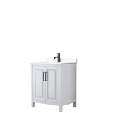 Daria 30 Inch Single Bathroom Vanity in White, White Cultured Marble Countertop, Undermount Square Sink, Matte Black Trim