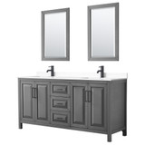 Daria 72 Inch Double Bathroom Vanity in Dark Gray, White Cultured Marble Countertop, Undermount Square Sinks, Matte Black Trim, 24 Inch Mirrors