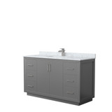 Icon 60 Inch Single Bathroom Vanity in Dark Gray, White Carrara Marble Countertop, Undermount Square Sink, Brushed Nickel Trim