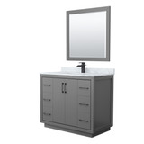 Icon 42 Inch Single Bathroom Vanity in Dark Gray, White Carrara Marble Countertop, Undermount Square Sink, Matte Black Trim, 34 Inch Mirror