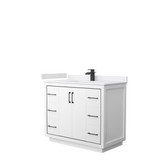 Icon 42 Inch Single Bathroom Vanity in White, White Cultured Marble Countertop, Undermount Square Sink, Matte Black Trim