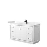 Icon 60 Inch Single Bathroom Vanity in White, White Cultured Marble Countertop, Undermount Square Sink, Matte Black Trim